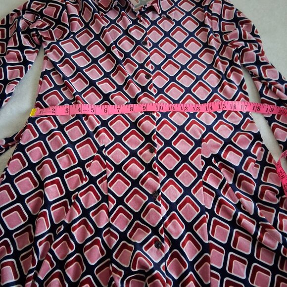 Zara NWOT Women's Size XS Pink Geo Print Velvet Belted Mini Shirt Dress - Picture 13 of 14